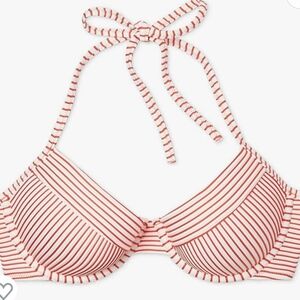 Shade & Shore Women's Cabana Light Lift Ribbed Bikini Top - Coral Stripe - 34D #